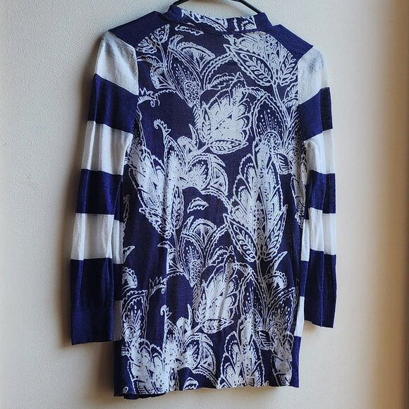 LOFT Purple/White Striped Mixed Media Cardigan Sweater Size Small - Picture 13 of 15